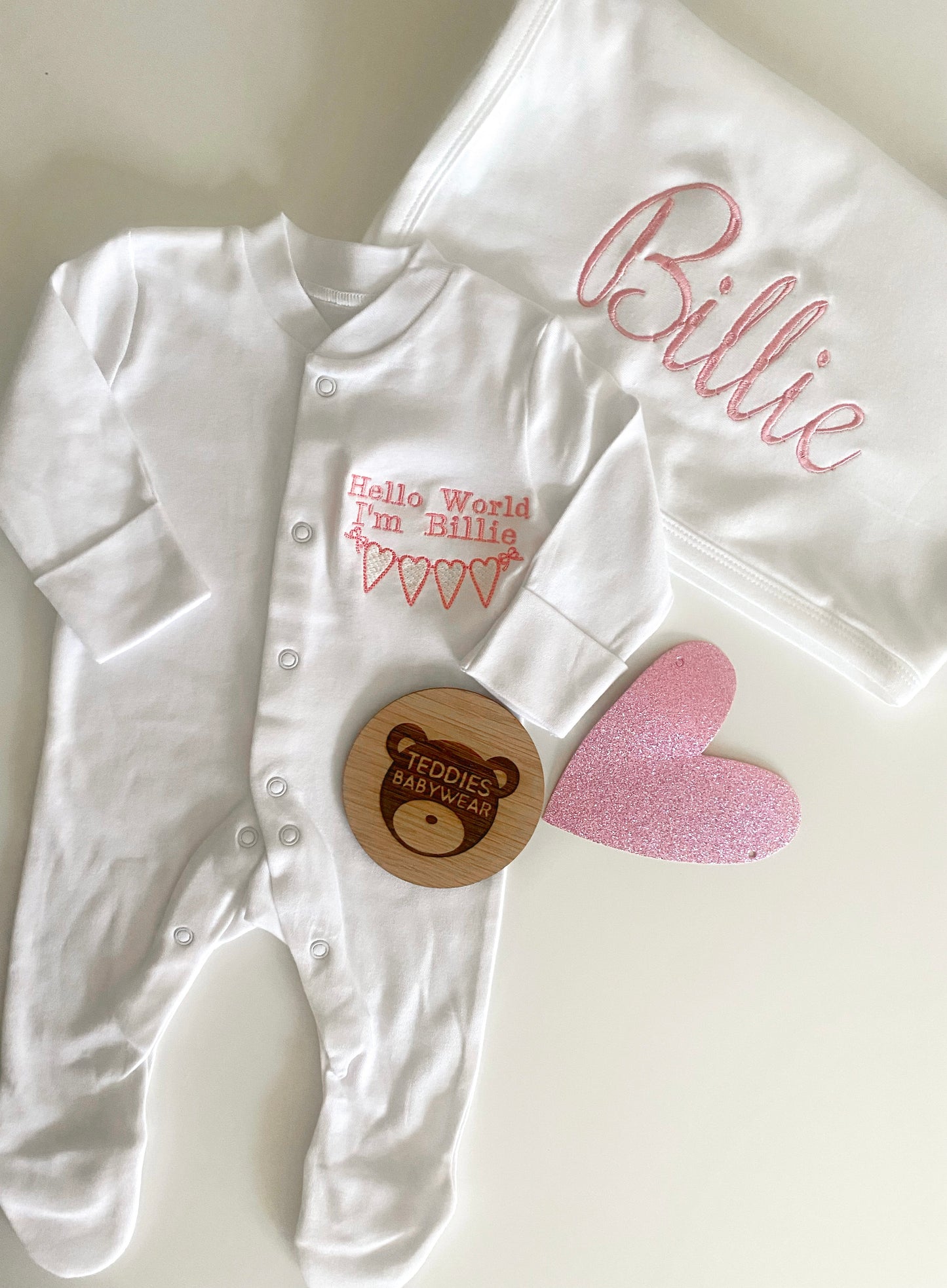 White personalised babygrow