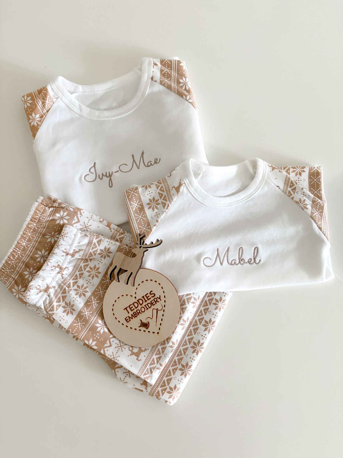 Beige kids Christmas pjs