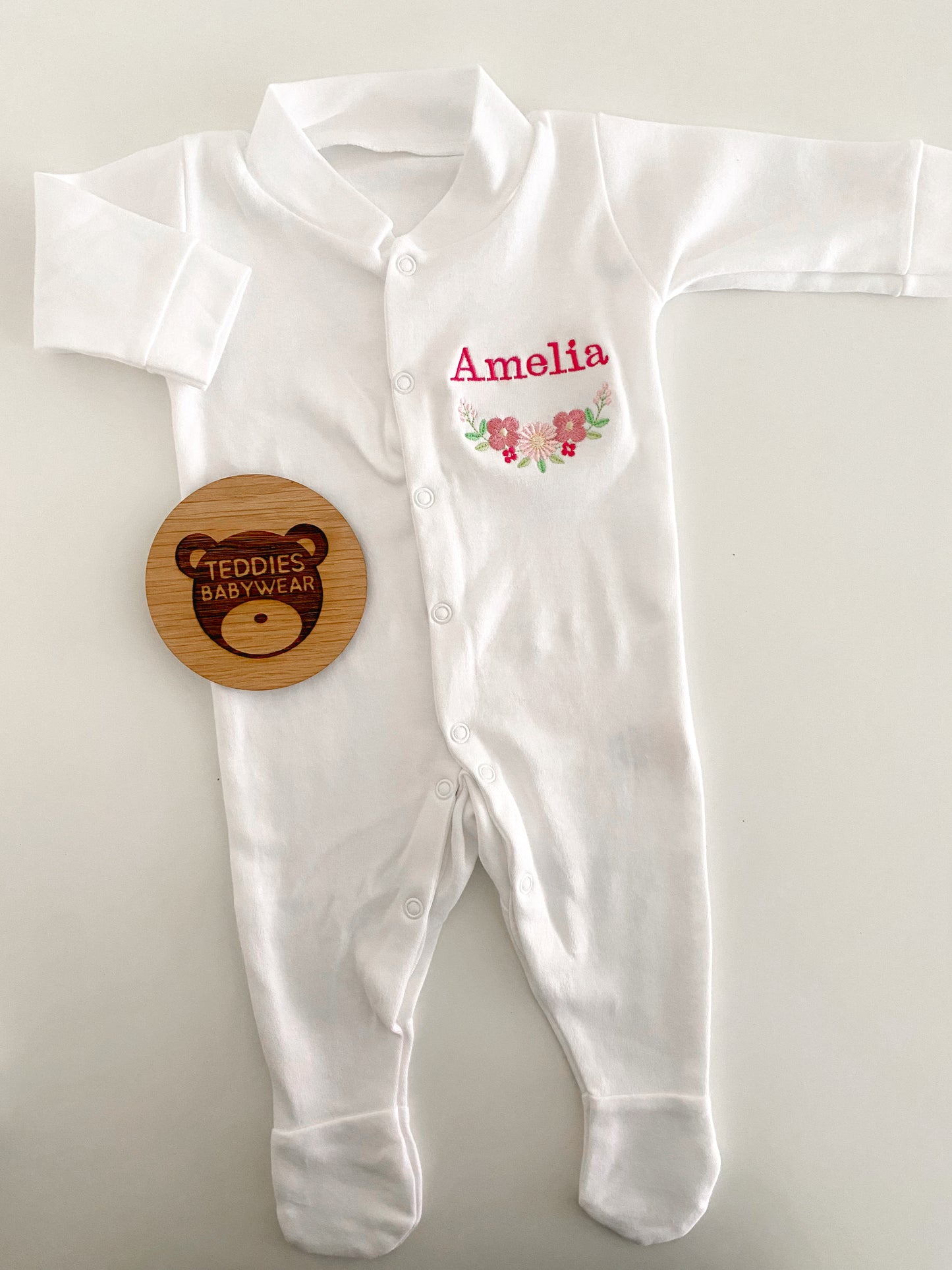 White personalised babygrow