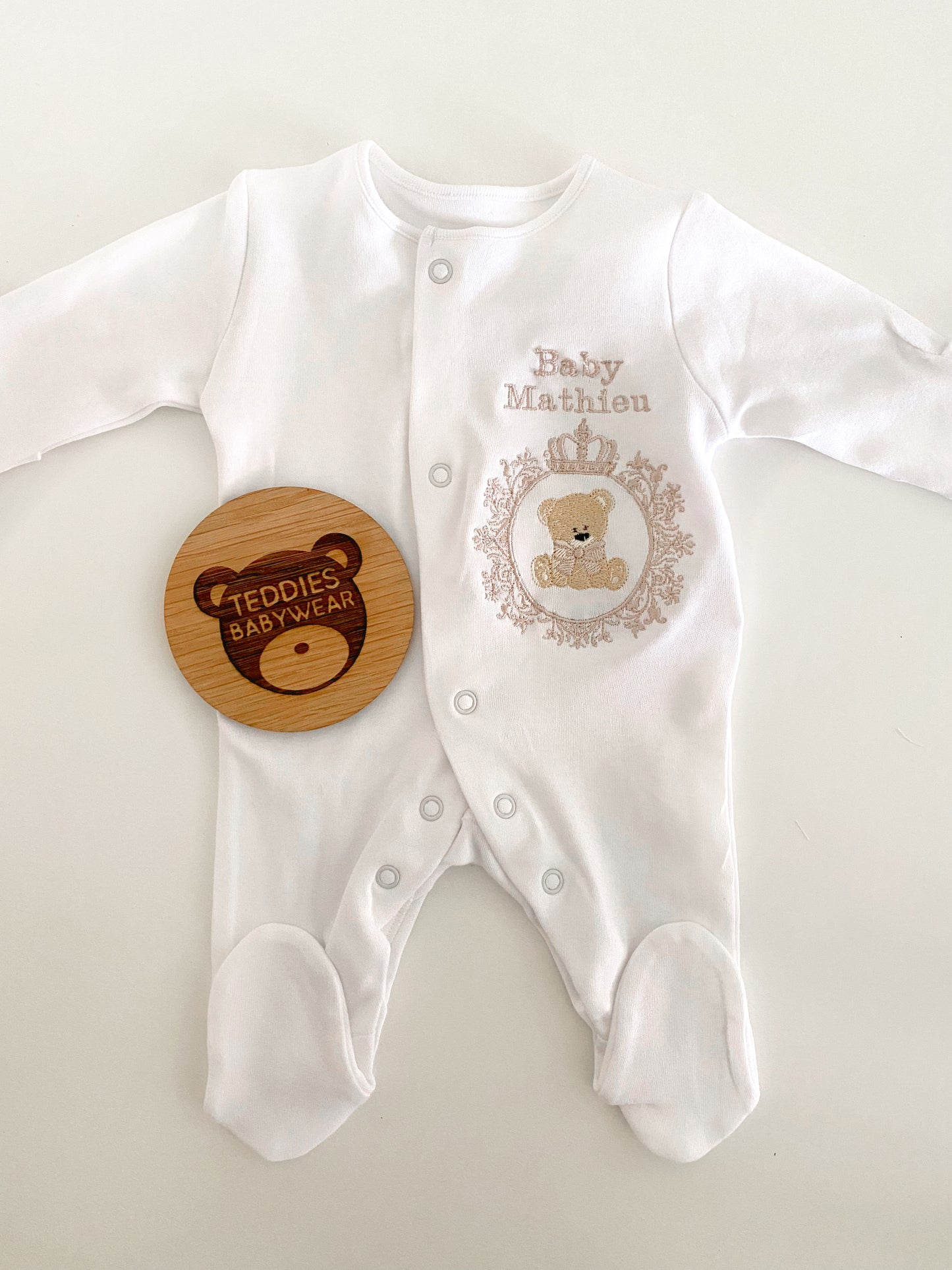 White personalised babygrow