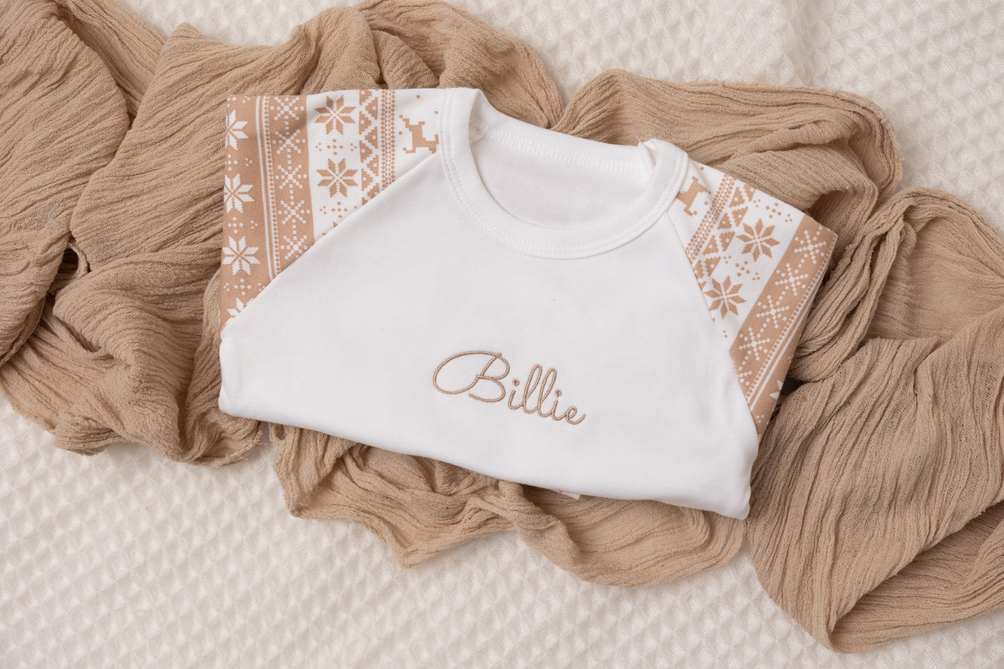 Beige kids Christmas pjs