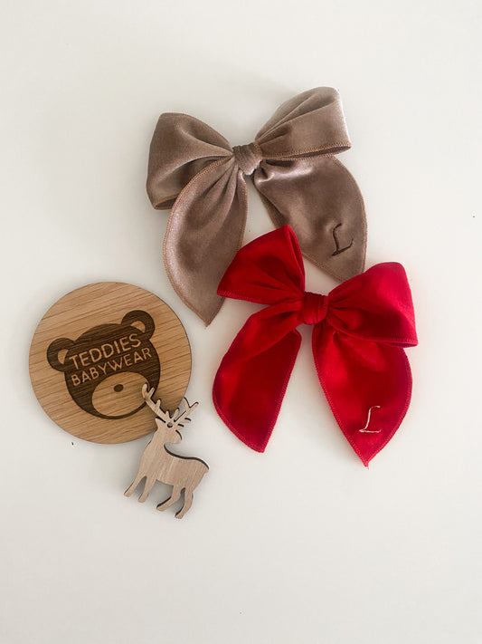 Girls velour hair bow clip- initial only