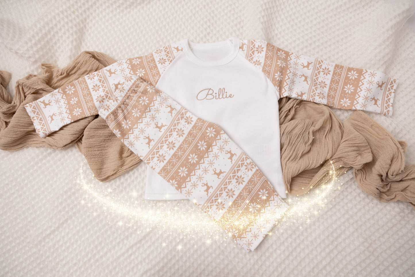 Beige kids Christmas pjs