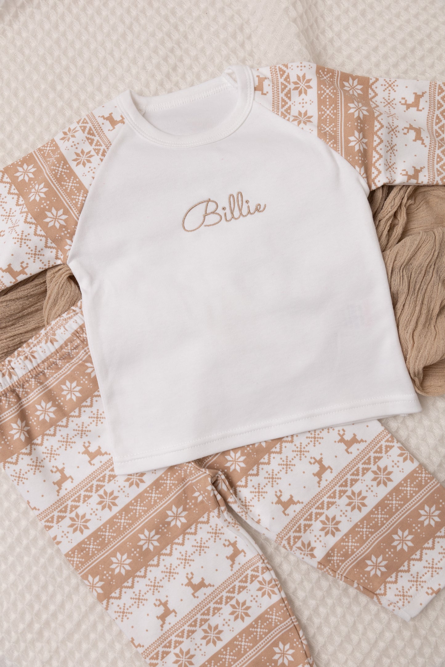 Beige kids Christmas pjs