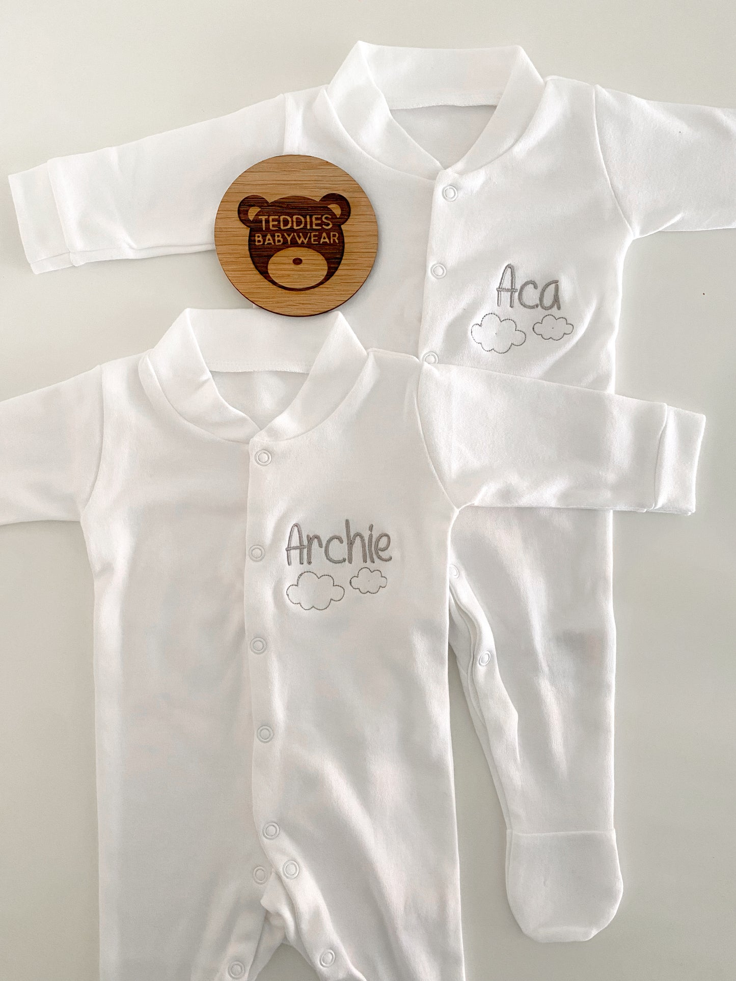 White personalised babygrow