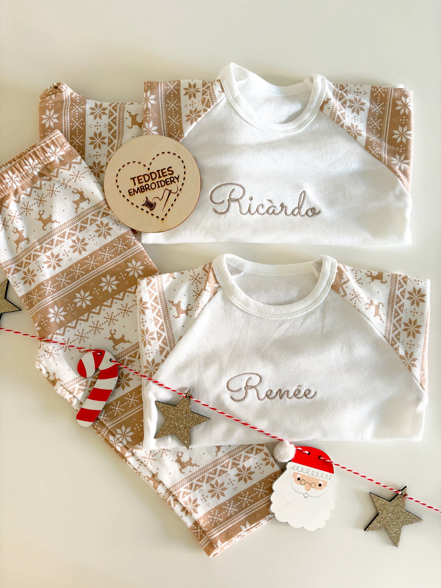 Beige kids Christmas pjs